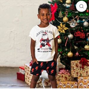 Santa Claus Graphic Tee and Lightning Bolt Shorts Set
